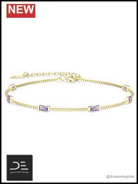 925 Sterling Silver Gold Plated Birthstone Charm Link Bracelet for Women